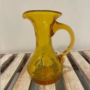 Vintage yellow/amber crackle glass vase/mini pitcher